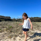 Maeve Ruffle Short - Navy Embroidered Flower