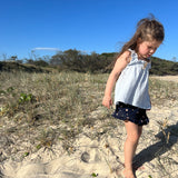 Maeve Ruffle Short - Navy Embroidered Flower